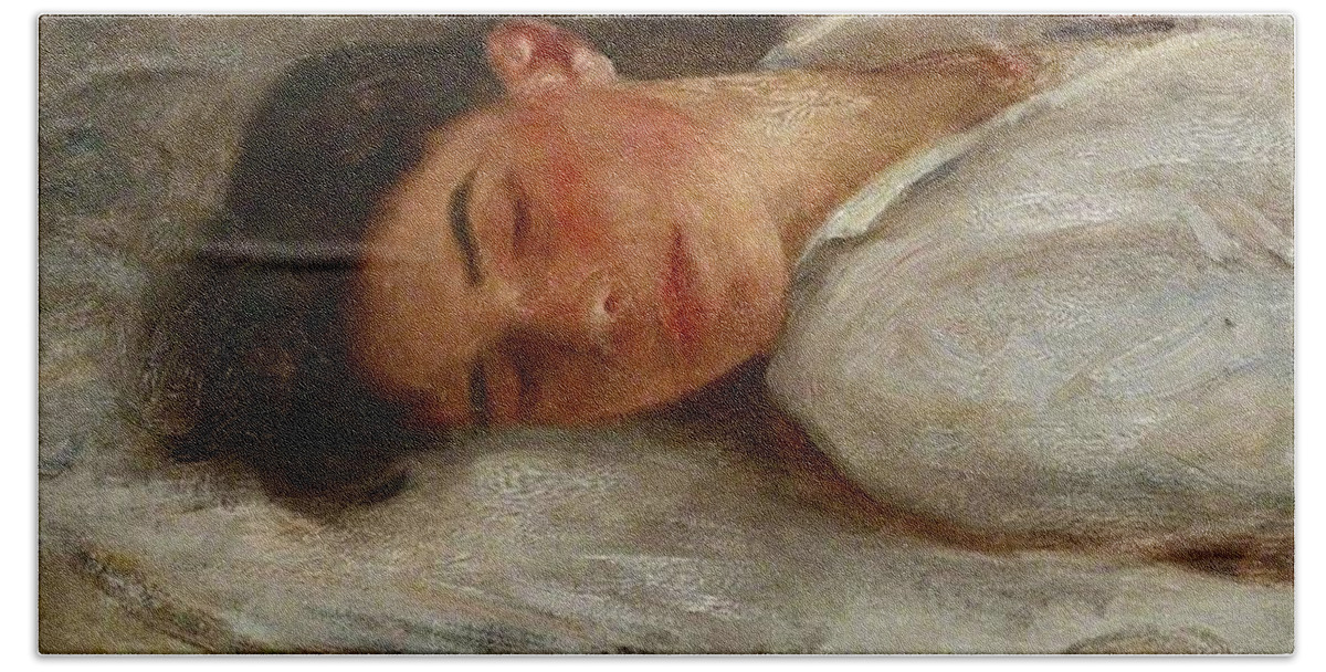 Sketch Hand Towel featuring the painting Sketch for Summer Dreams by Henry Scott Tuke