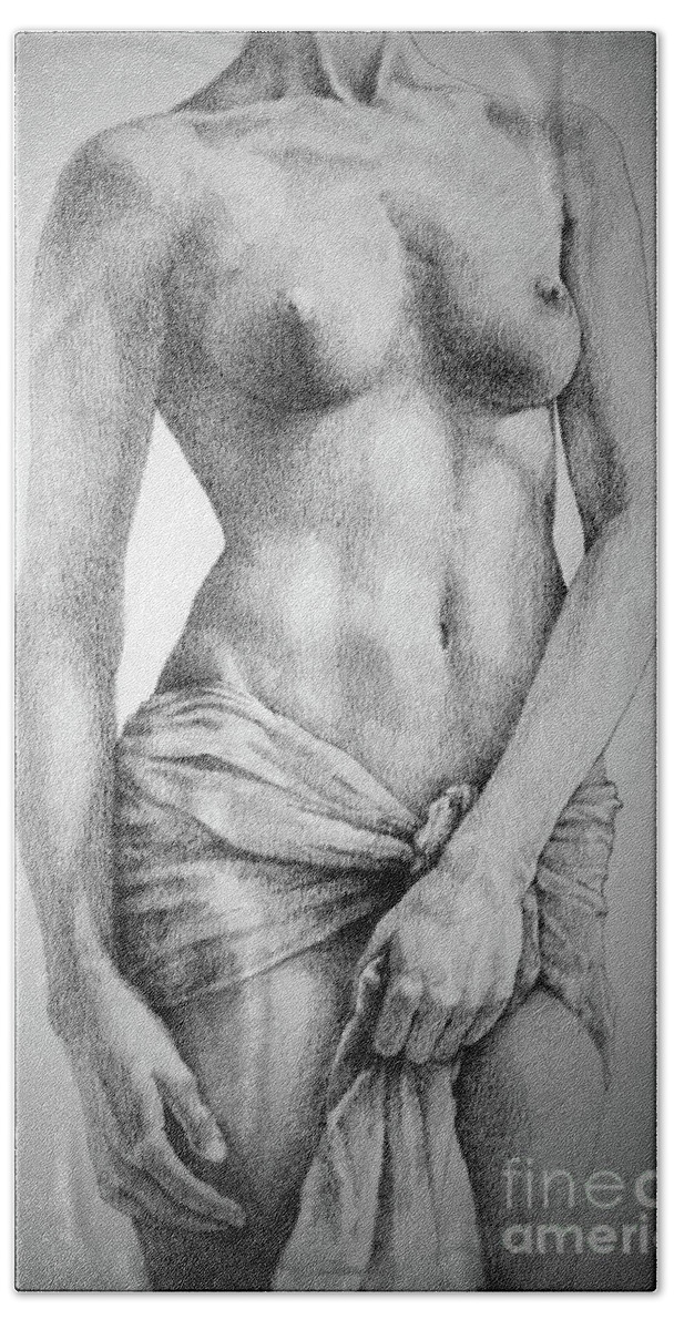 Art Bath Towel featuring the drawing SketchBook Page 35 The Female Pencil Drawing by Dimitar Hristov