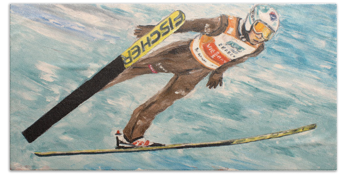 Kamil Stoch Hand Towel featuring the painting Ski Jumper- KAMIL STOCH by Luke Karcz