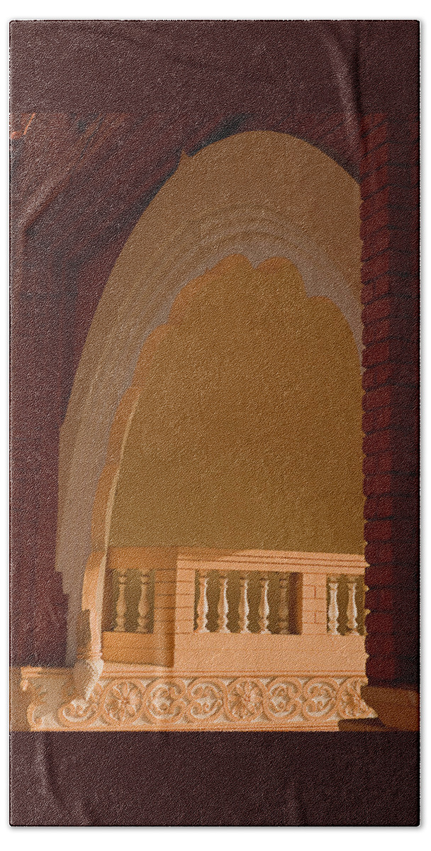 Abstract Bath Towel featuring the photograph SKN 1817 Illuminated Veranda by Sunil Kapadia