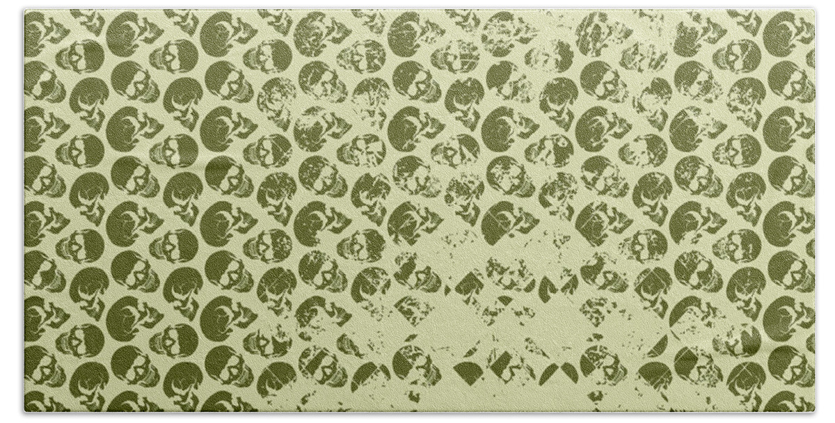 Abstract Hand Towel featuring the digital art Skull Art background - Khaki by Xrista Stavrou