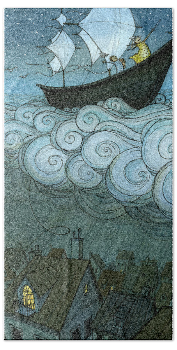  Hand Towel featuring the drawing Sky Sailing by Eliza Wheeler