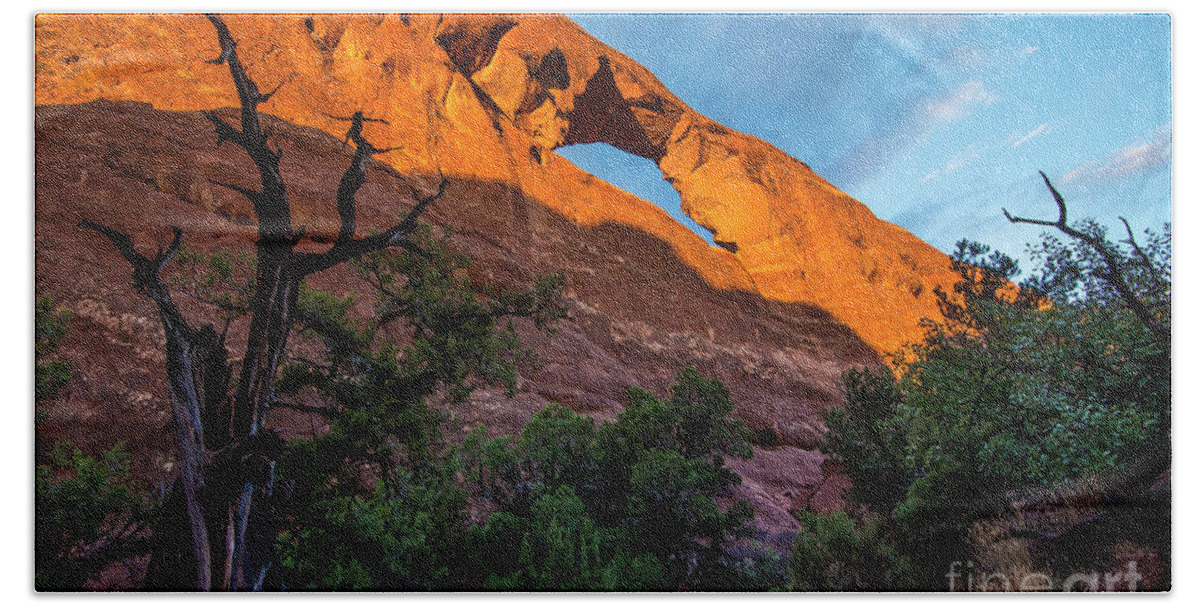 Utah Hand Towel featuring the photograph Skyline Arch At Sunset - Arches National Park - Utah by Gary Whitton