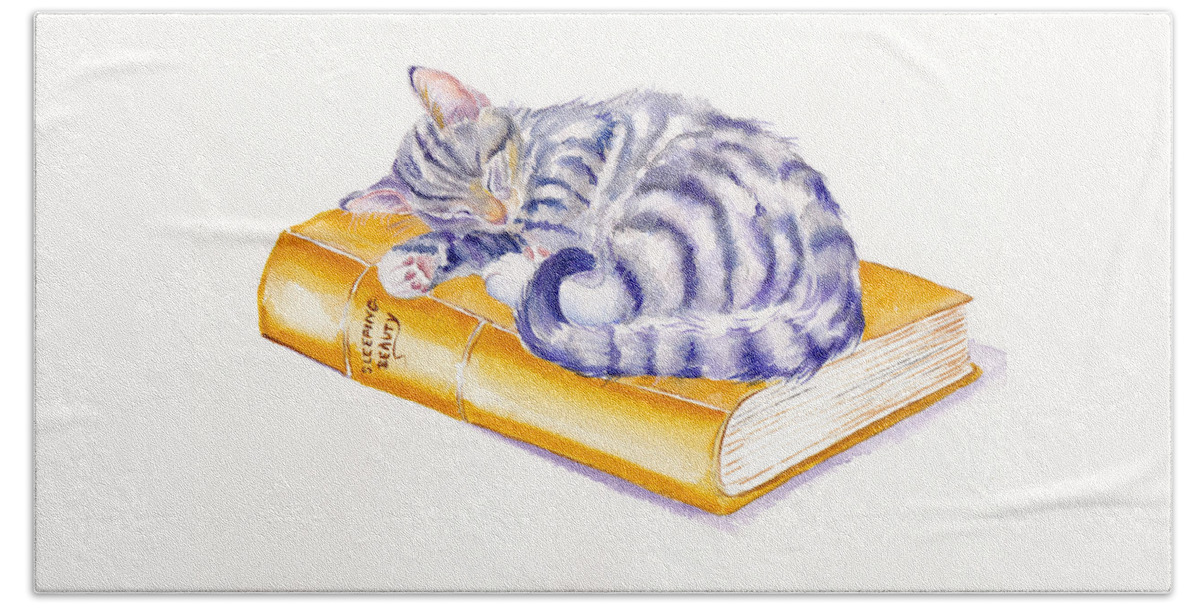 Cats Hand Towel featuring the painting Tabby Kitten - Sleeping Beauty by Debra Hall