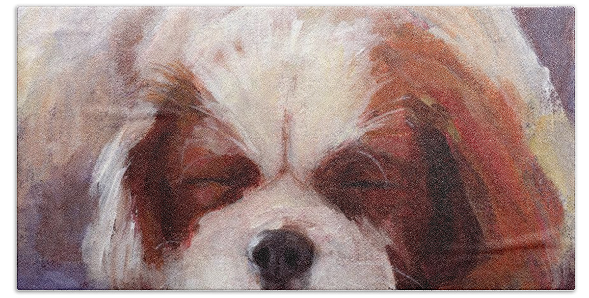 Sleeping Dog Bath Towel featuring the painting Sleeping Dog by Kazumi Whitemoon