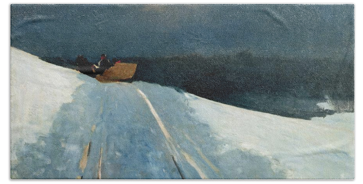 Winter Scene Hand Towel featuring the painting Sleigh Ride by Winslow Homer