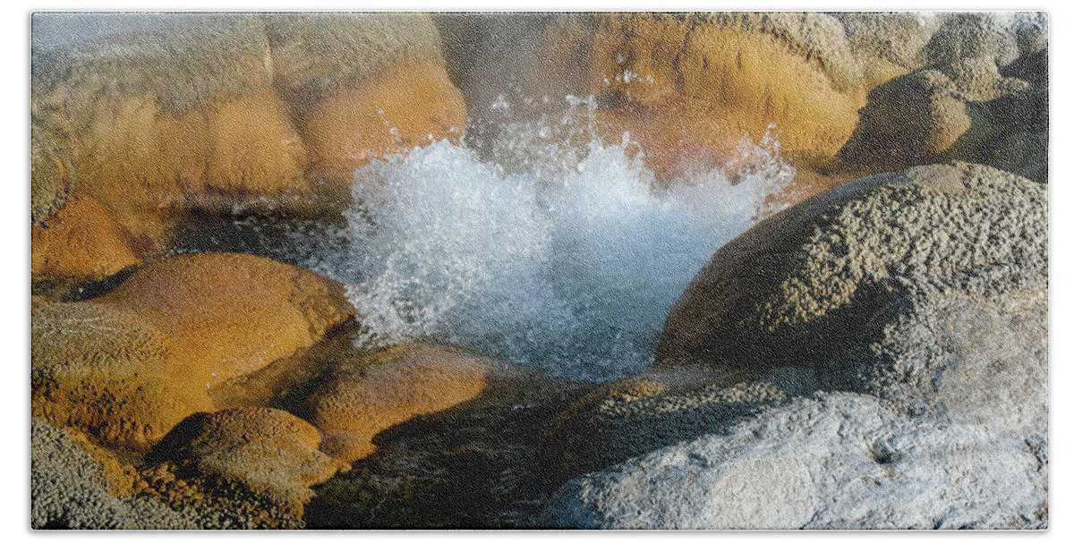 Yellowstone Hand Towel featuring the photograph Small Bubbling Geyser, Yellowstone by Aashish Vaidya