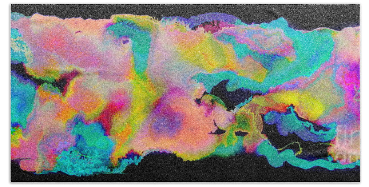 Vibrant Colors Stand Out On A Black Background Bath Towel featuring the painting Small Wonder by Priscilla Batzell Expressionist Art Studio Gallery