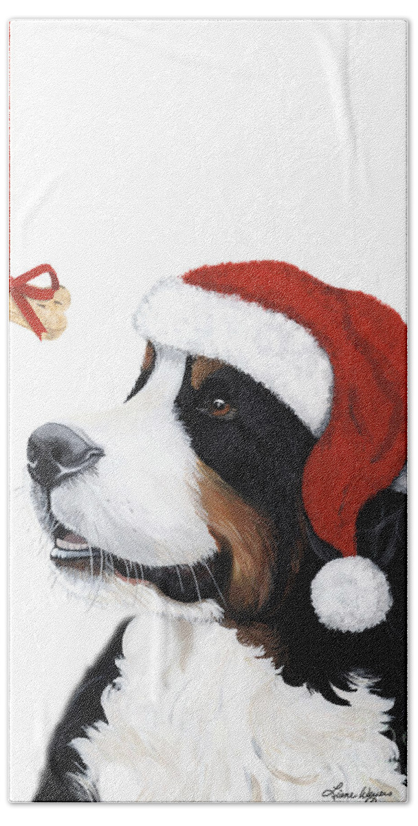 Bernese Mountain Dog Hand Towel featuring the painting Smile its Christmas by Liane Weyers