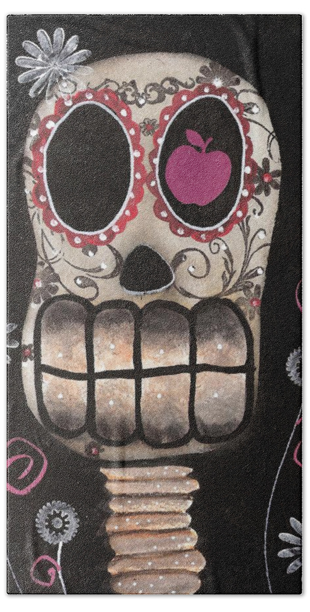 Day Of The Dead Hand Towel featuring the painting Smile your Dead by Abril Andrade