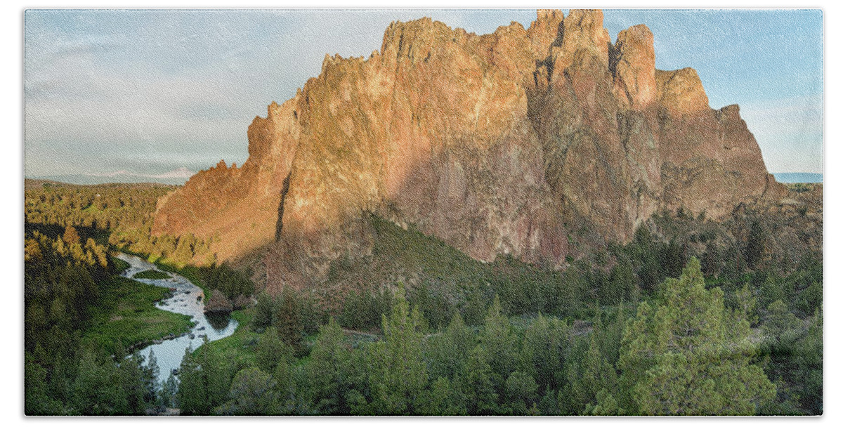 Smith Rock Hand Towel featuring the photograph Smith Rock First Light by Greg Nyquist