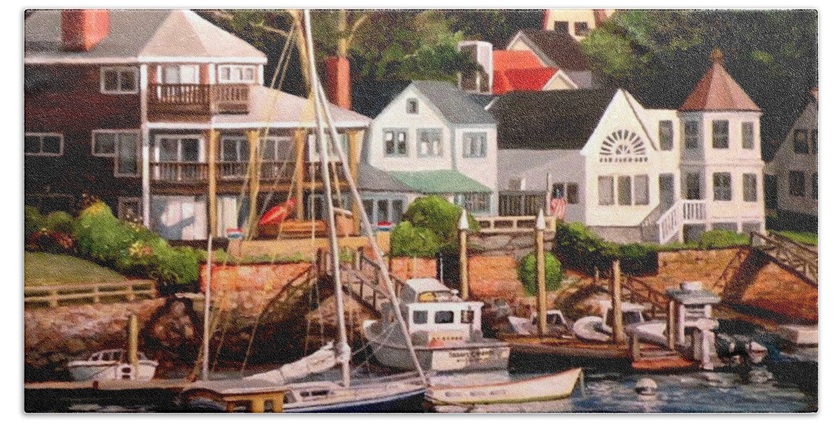 Gloucester Hand Towel featuring the painting Smiths Cove Gloucester by Eileen Patten Oliver