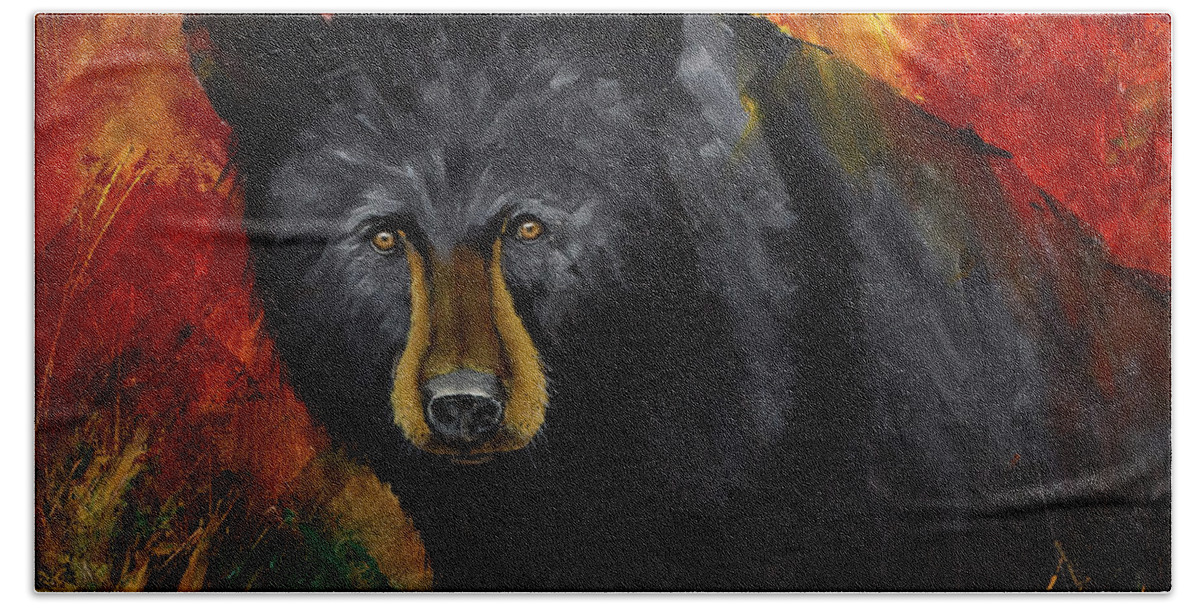 Black Bear Hand Towel featuring the painting Smoky Mountain Black Bear by Gray Artus