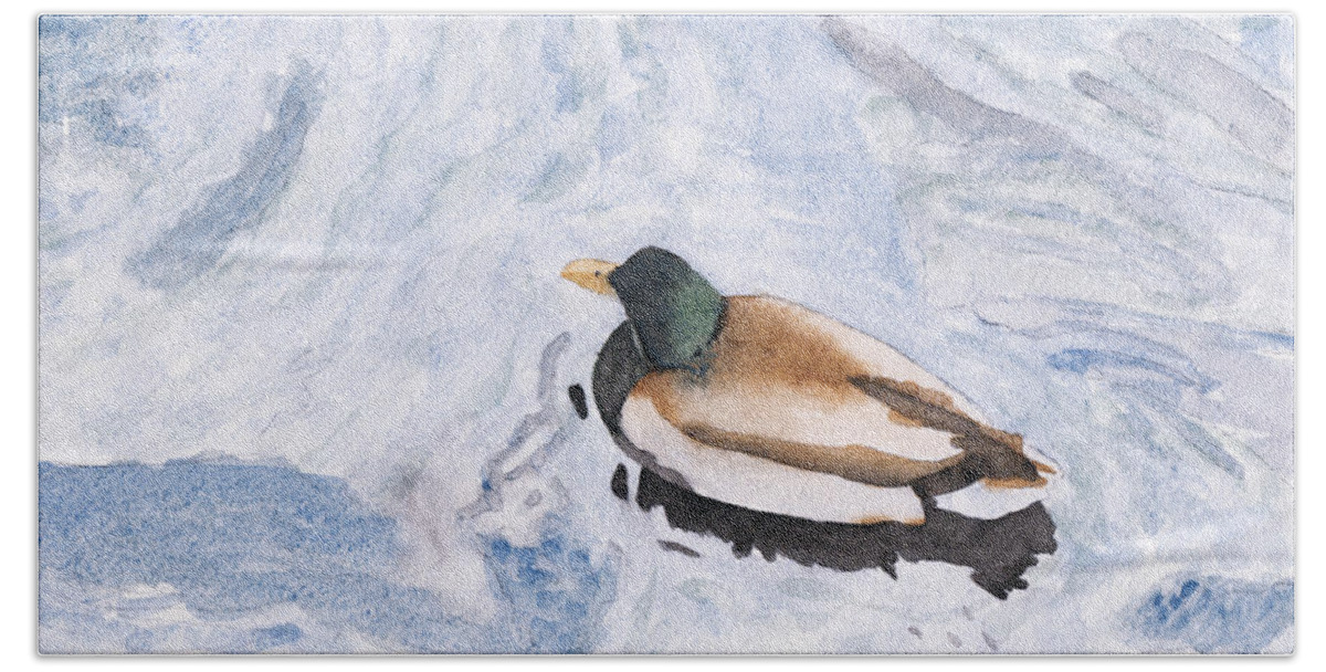 Watercolor Bath Towel featuring the painting Snake Lake Duck Sketch by Ken Powers