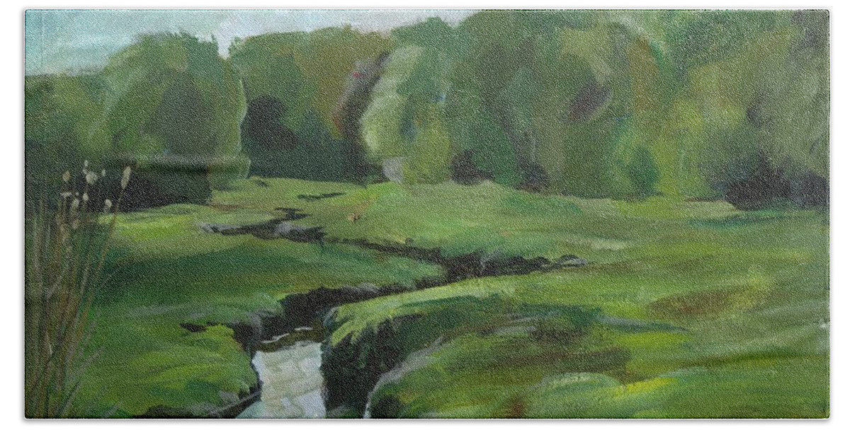 Acrylic Hand Towel featuring the painting Snake Like Creek 2 Maine by Claire Gagnon