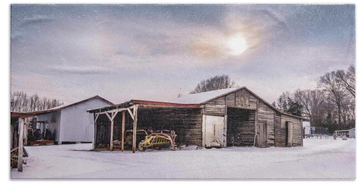 Farm Bath Towel featuring the photograph Snow At The Farm by Cynthia Wolfe
