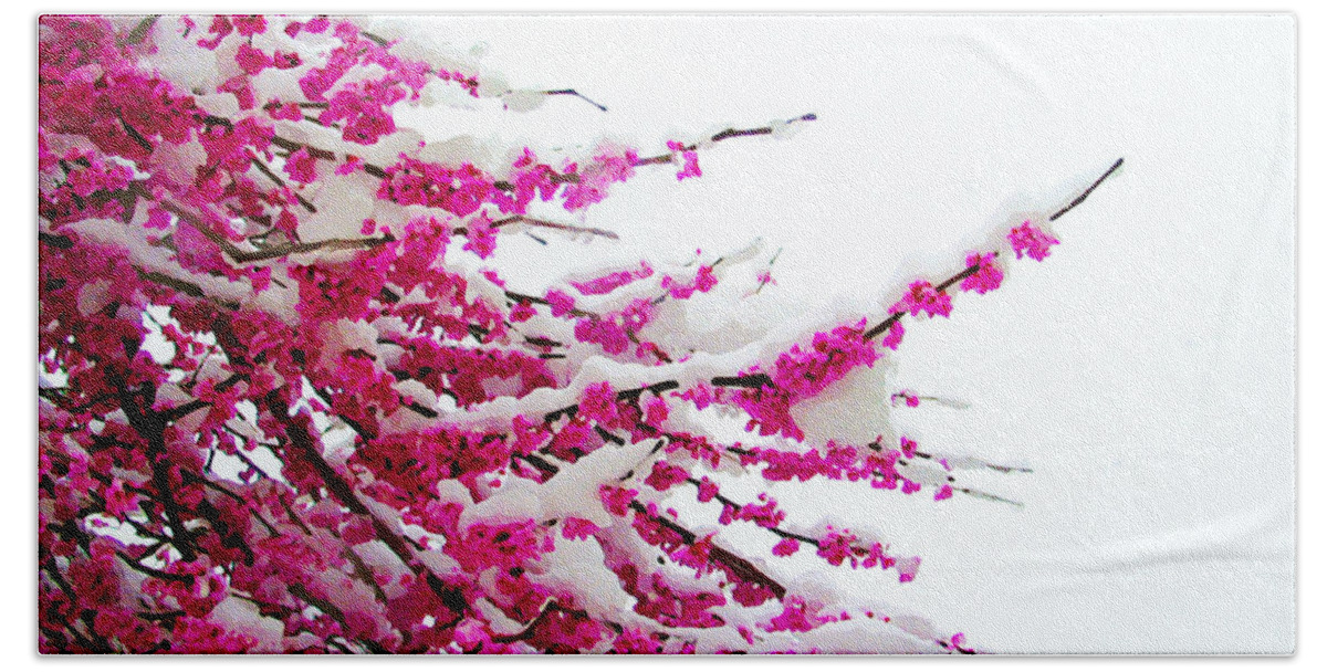 Susan Vineyard Bath Towel featuring the photograph Snow Blossoms by Susan Vineyard