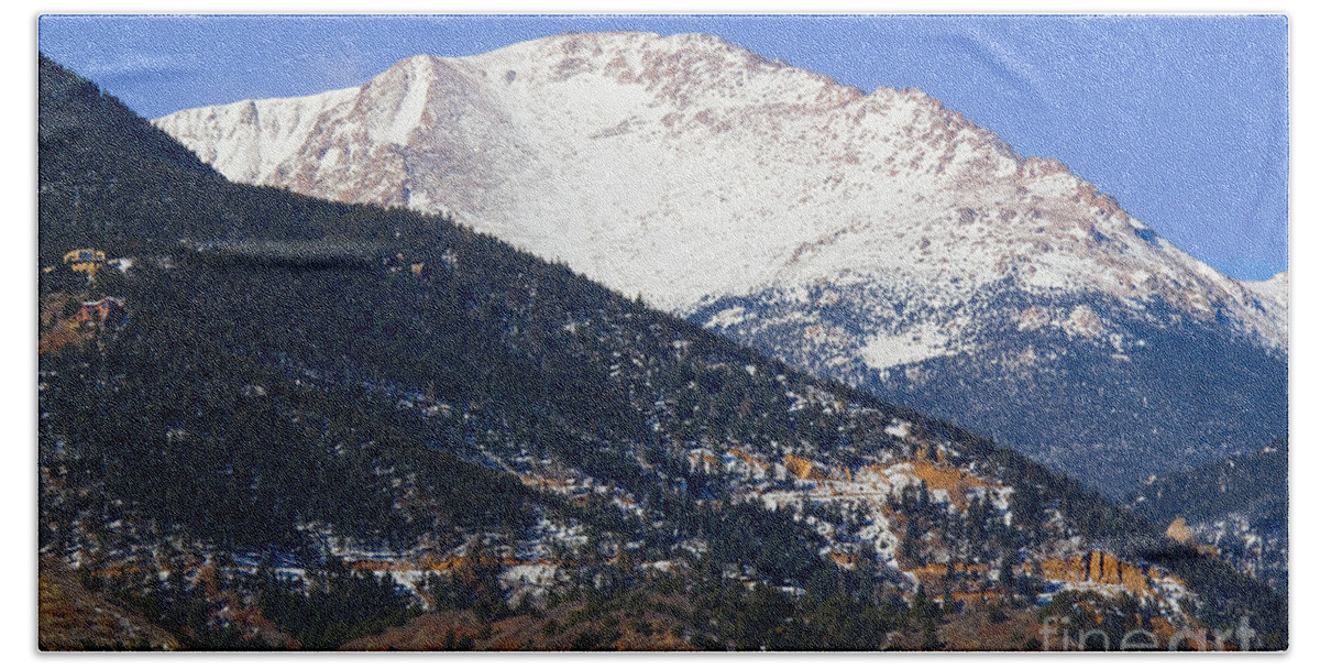 14er Bath Towel featuring the photograph Snow Capped Pikes Peak in Winter by Steven Krull