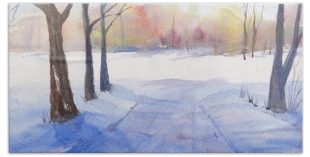 Snow Landscape Hand Towel featuring the painting Snow Country by Watercolor Meditations