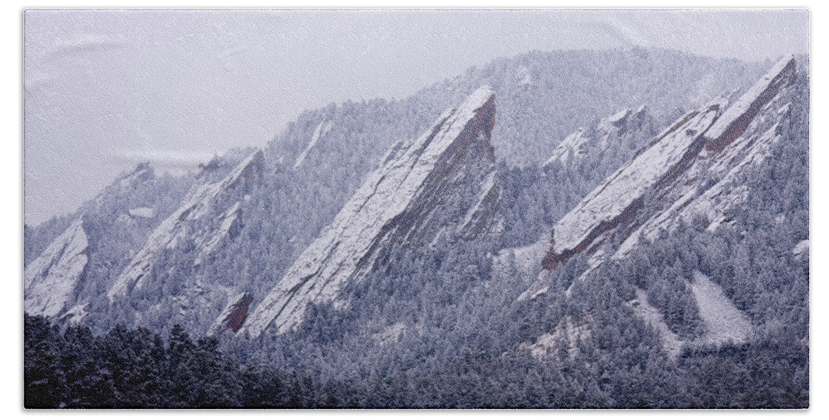 Snow Hand Towel featuring the photograph Snow Dusted Flatirons Boulder Colorado by James BO Insogna