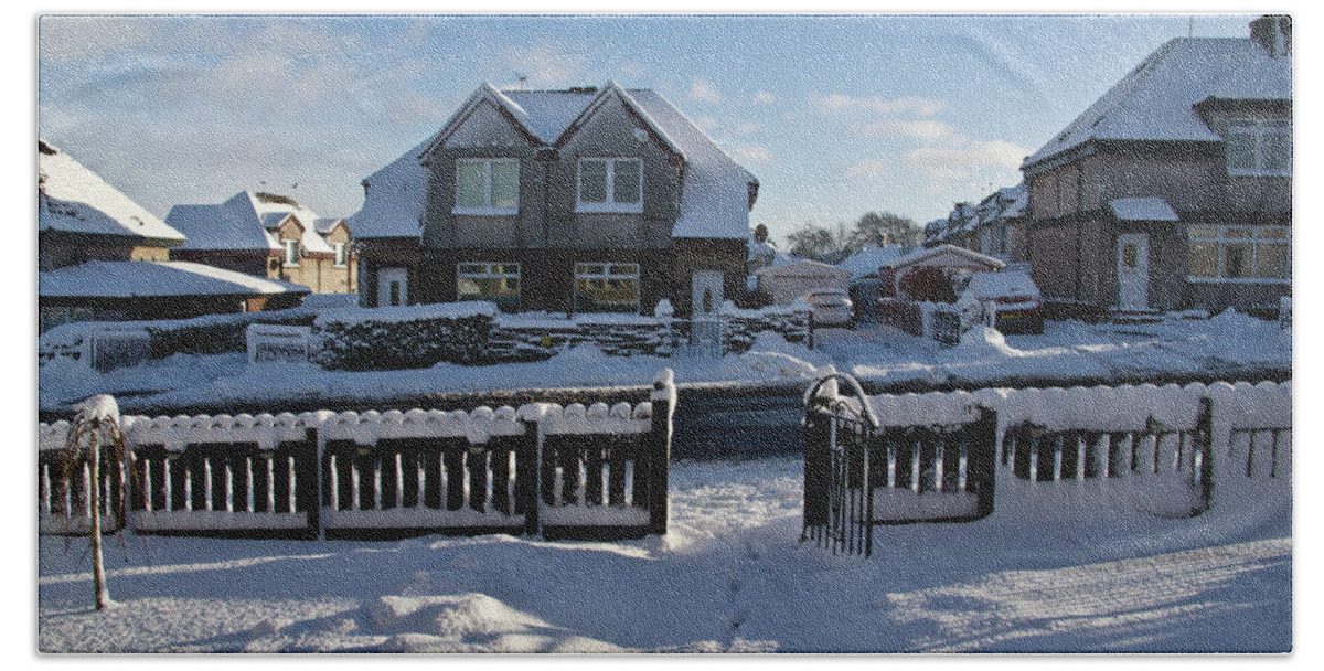 Village Bath Towel featuring the photograph Snow in a village by Elena Perelman