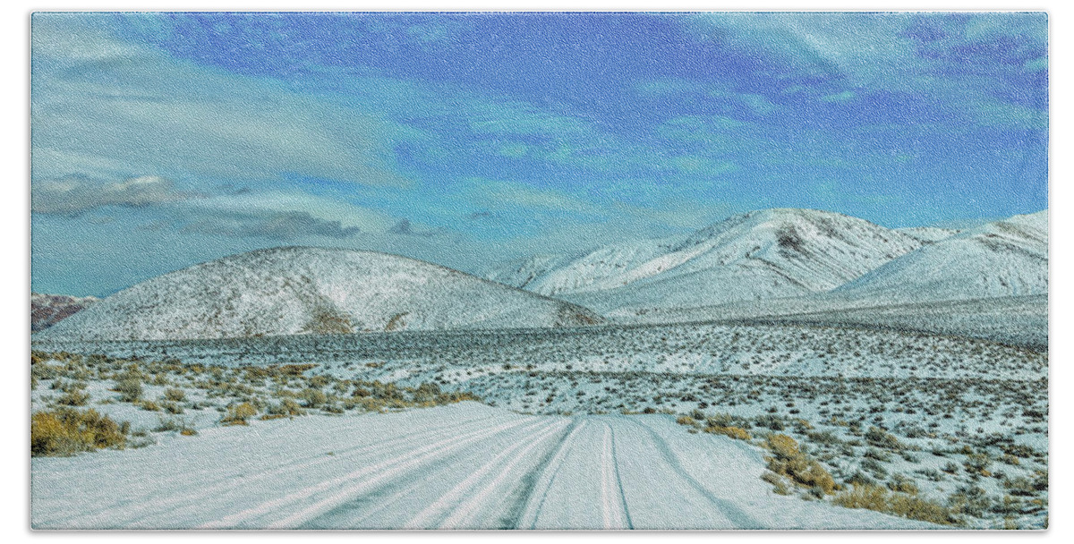 California Hand Towel featuring the photograph Snow in Death Valley by Peter Tellone
