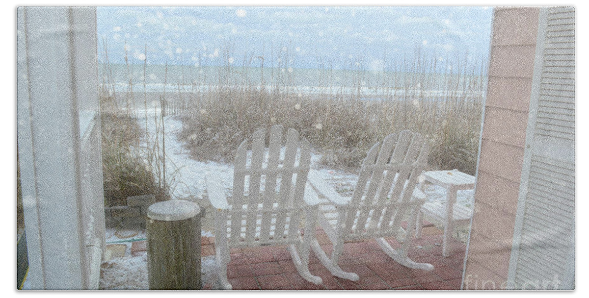 Beach Hand Towel featuring the photograph Snow On The Beach 4 by Kathy Baccari