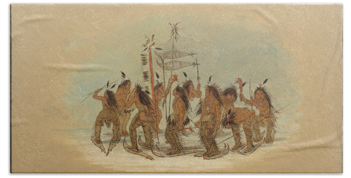 George Catlin Bath Towel featuring the painting Snow Shoe Dance. Ojibbeway by George Catlin