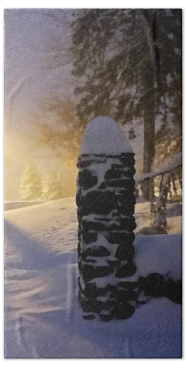 Snow Bath Towel featuring the photograph Snow Storm by Street Light by Vic Ritchey