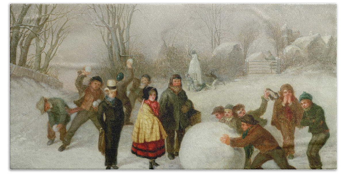 Snowballing Hand Towel featuring the painting Snowballing  by Cornelis Kimmel