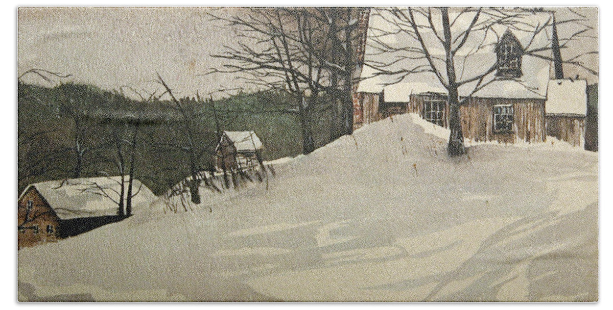 Snow Bath Towel featuring the painting Snowed In by Rhodes Rumsey