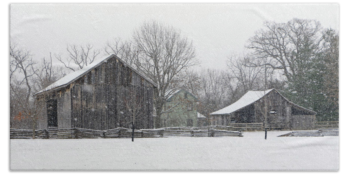 Schlueter Barn Hand Towel featuring the photograph Snowy Day at the Farm by Christopher McKenzie