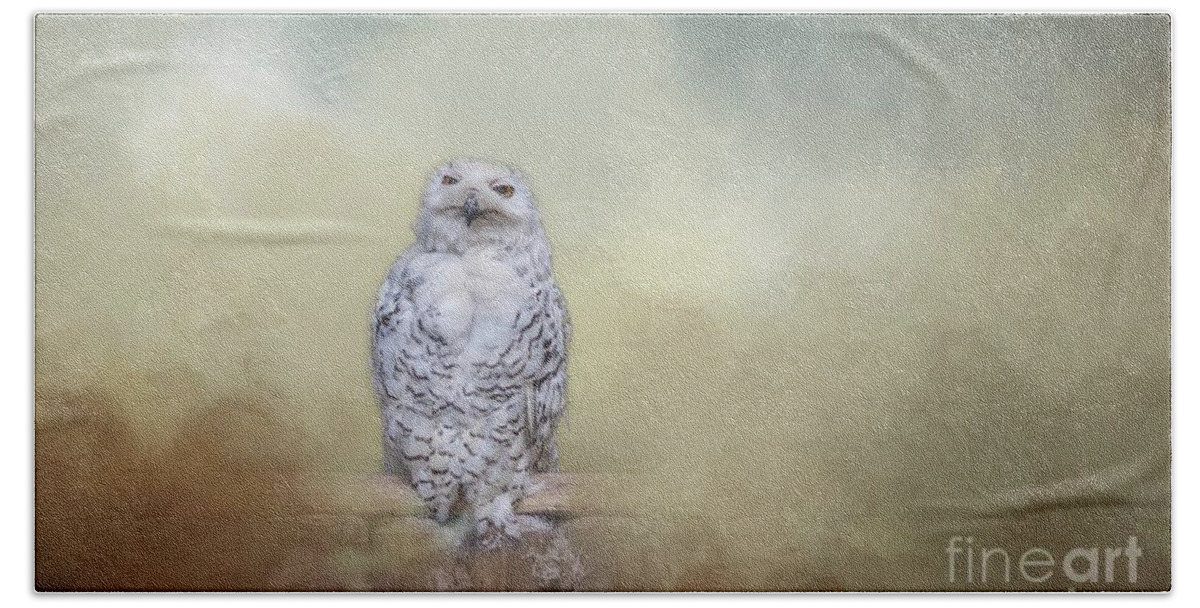 Snowy Owl Bath Towel featuring the photograph Snowy Owl by Eva Lechner