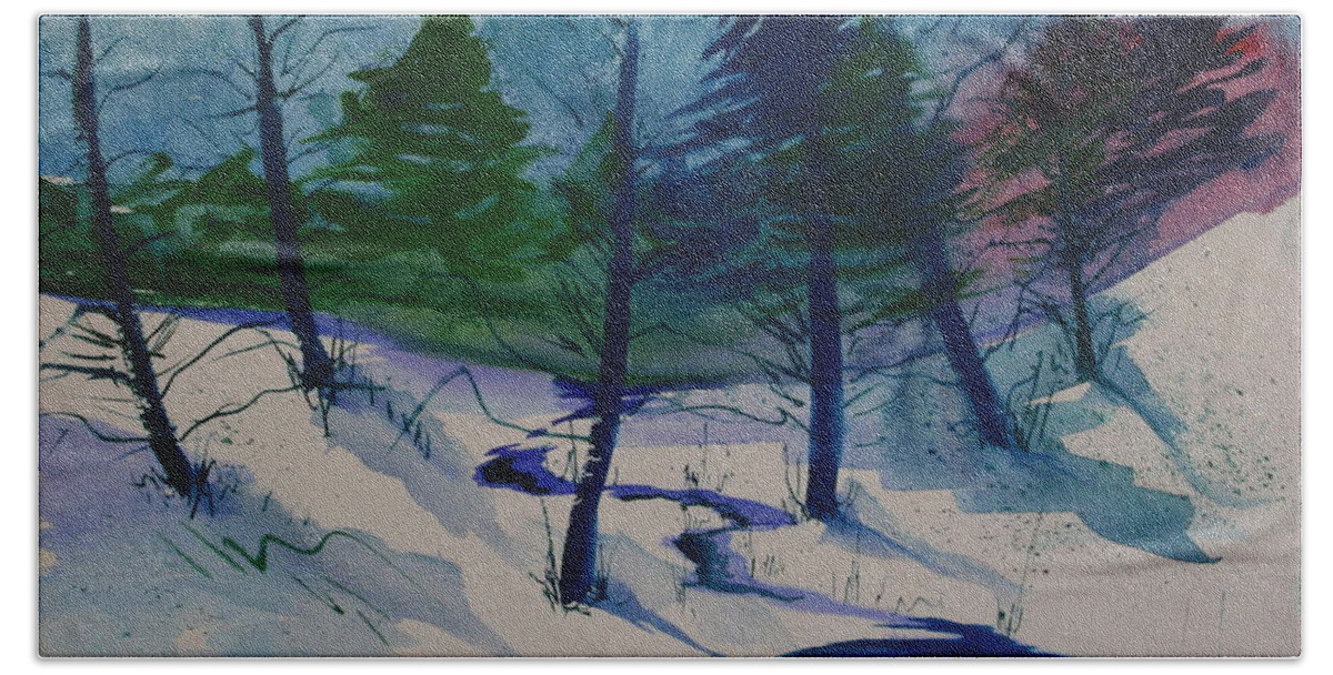 Snowy Landscape Bath Towel featuring the painting Snowy Study by Julie Lueders 
