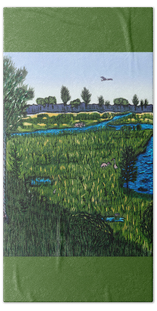 Upper Peninsula Bath Towel featuring the relief SNWR - The Marshes by Ben Bohnsack