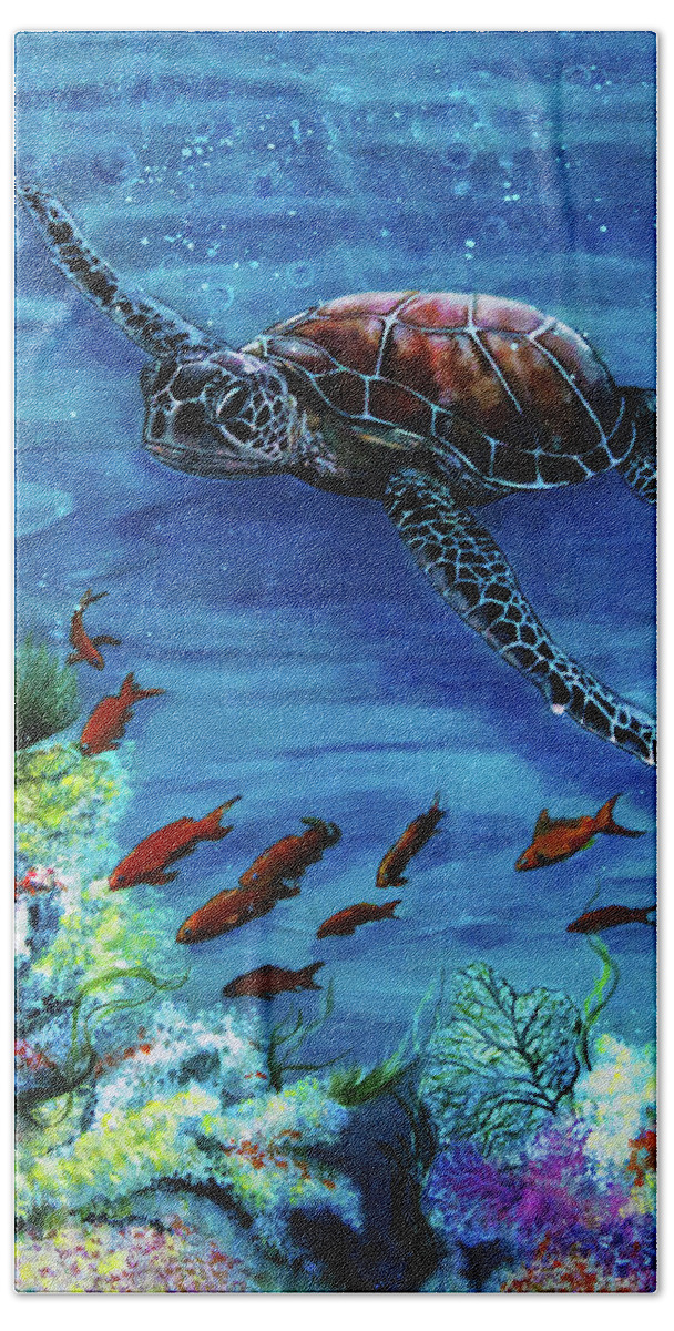 Sea Turtle Hand Towel featuring the painting Soaring Free by Vivian Casey Fine Art