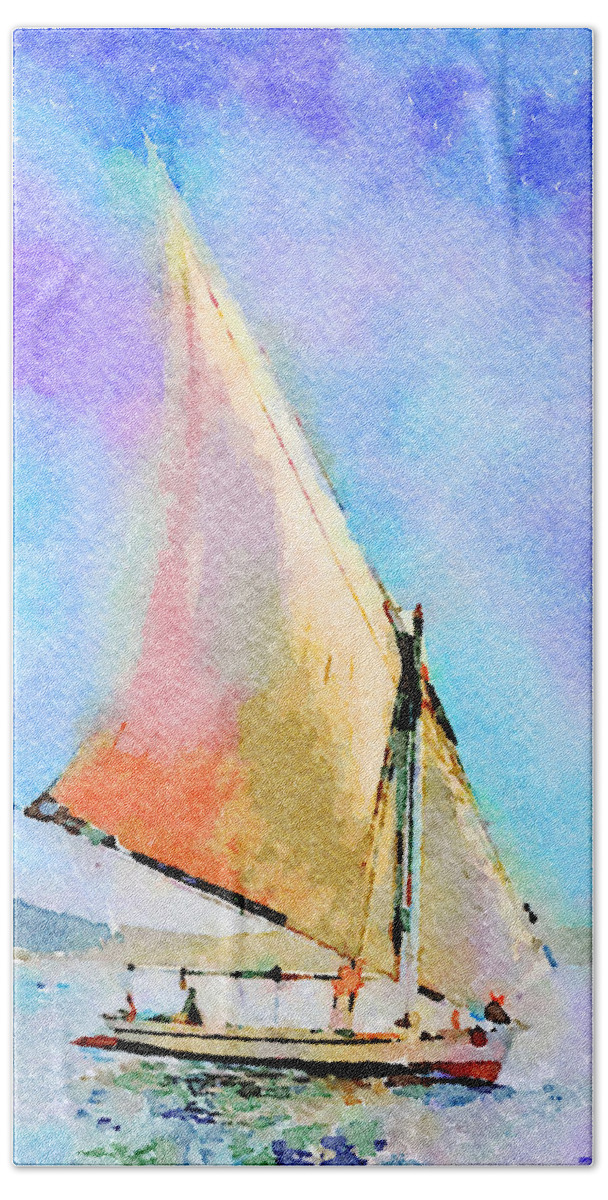 Boats Hand Towel featuring the painting Soft Evening Sail by Angela Treat Lyon