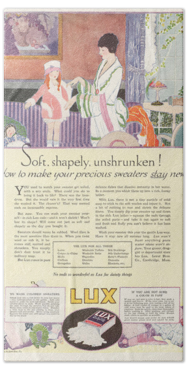 Ephemera Hand Towel featuring the digital art Soft Shapely Unshrunken Vintage Soap Ad by Anne Kitzman