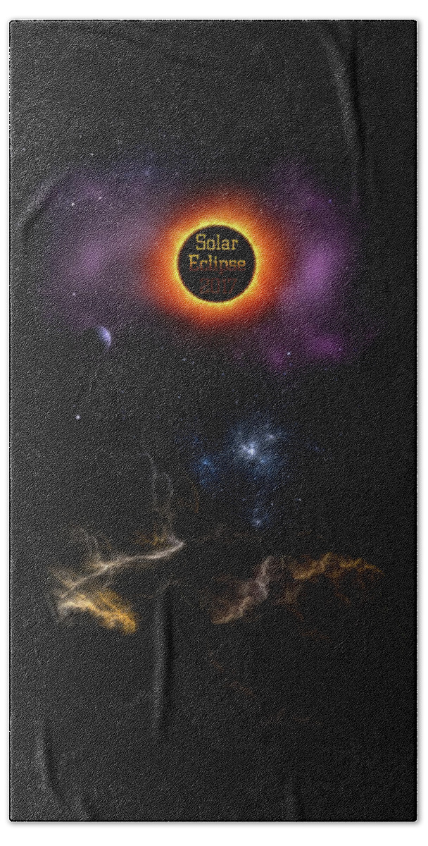 Solar Eclipse Bath Towel featuring the digital art Solar Eclipse 2017 Nebula Bloom by Rolando Burbon