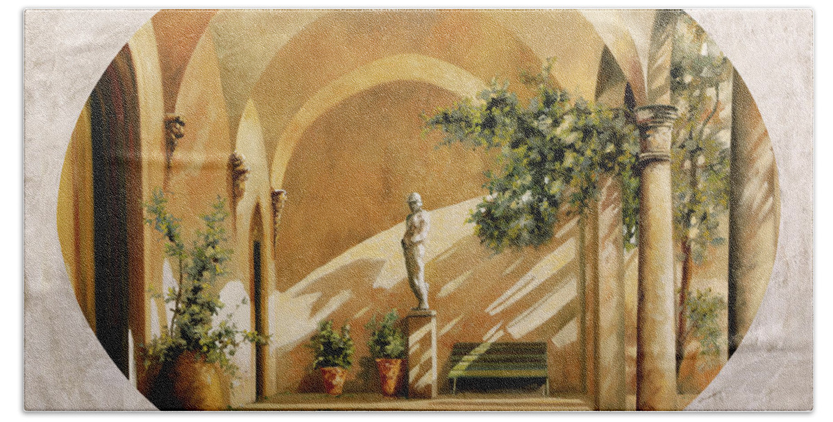 Arcade Hand Towel featuring the painting Sole Tra Gli Archi by Guido Borelli
