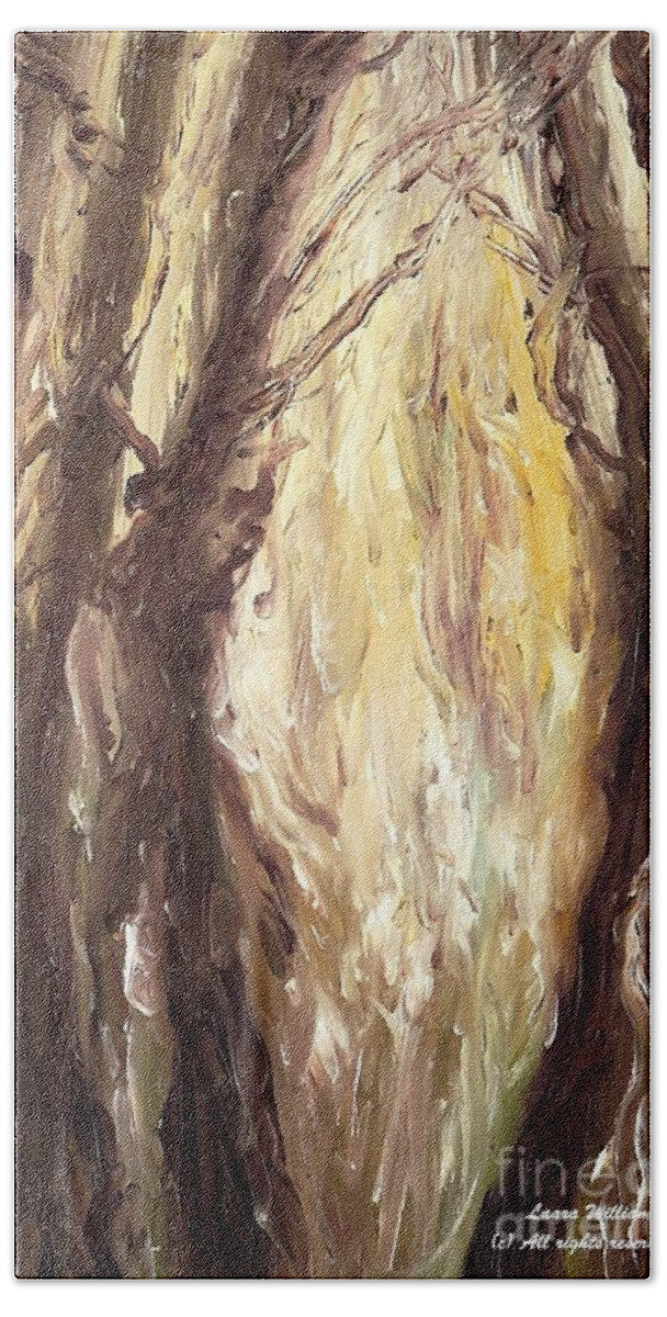 Landscapes Bath Towel featuring the painting Something In The Woods by Laara WilliamSen