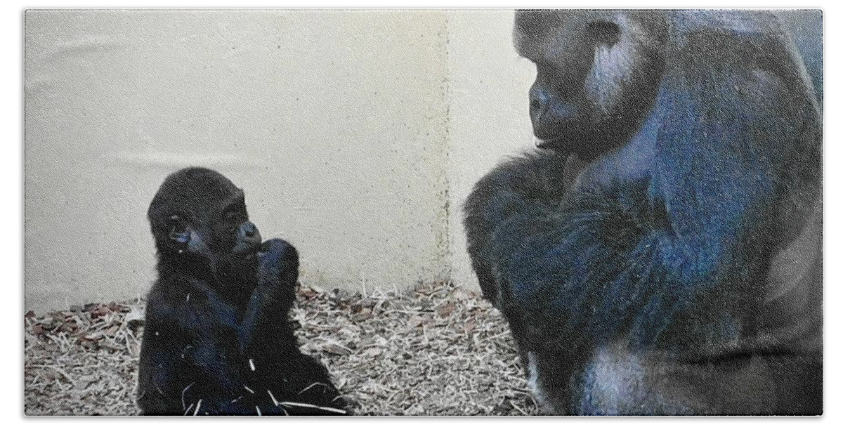Animals Hand Towel featuring the photograph Gorilla Father Kidogo And Son Pepe by Elisabeth Derichs
