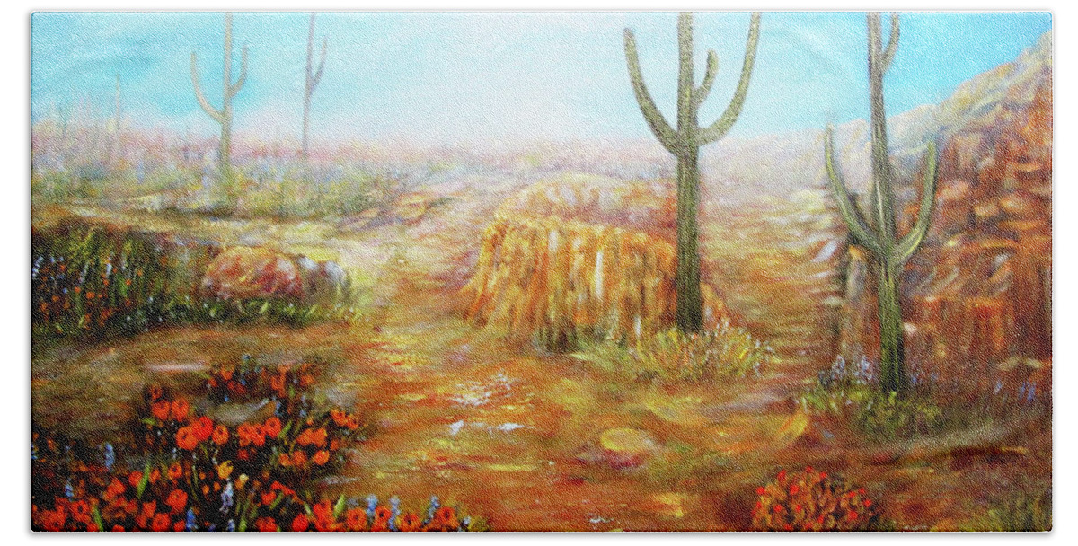 Sonoran Hand Towel featuring the painting Sonoran Spring by Loretta Luglio