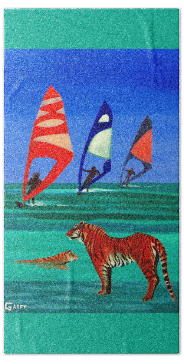 Tigers Hand Towel featuring the painting Tigers Sons of the Sun by Enrico Garff