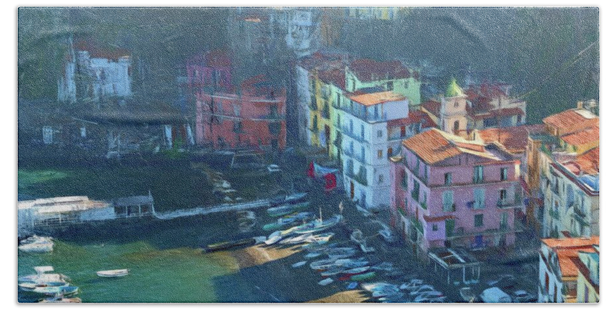 Photopainting Bath Towel featuring the photograph Sorrento Marina Grande Colored Pencil by Allan Van Gasbeck