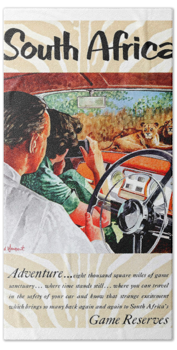South Africa Hand Towel featuring the painting South Africa, adventure inside car by Long Shot