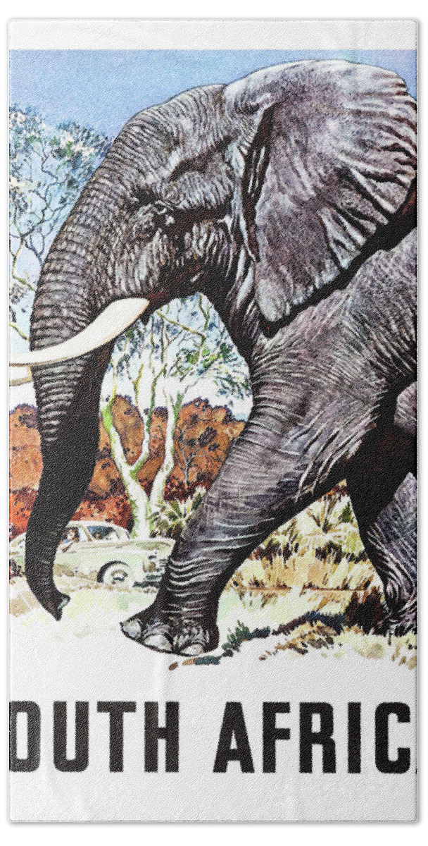 South Africa Hand Towel featuring the painting South Africa, Elephant safari by Long Shot