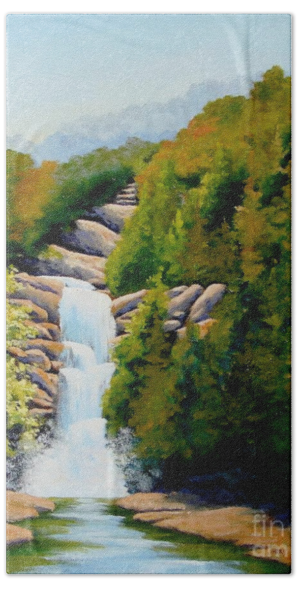 South Carolina Hand Towel featuring the painting South Carolina Waterfall by Jerry Walker
