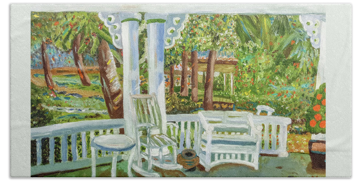 Porch Bath Towel featuring the painting Southern Porches by Margaret Harmon