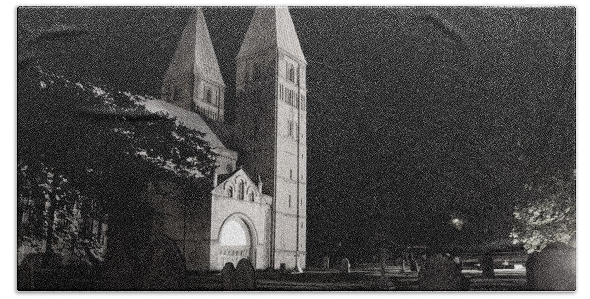 Minster Bath Towel featuring the photograph Southwell Minster. Night. by Elena Perelman